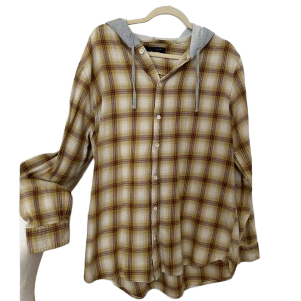 Pacsun Flannel Button Front Hoodie with Tie String